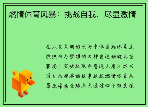 燃情体育风暴：挑战自我，尽显激情